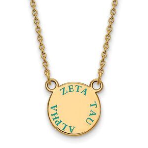 14K Plated Silver Zeta Tau Alpha Small Turquoise Enamel Necklace
